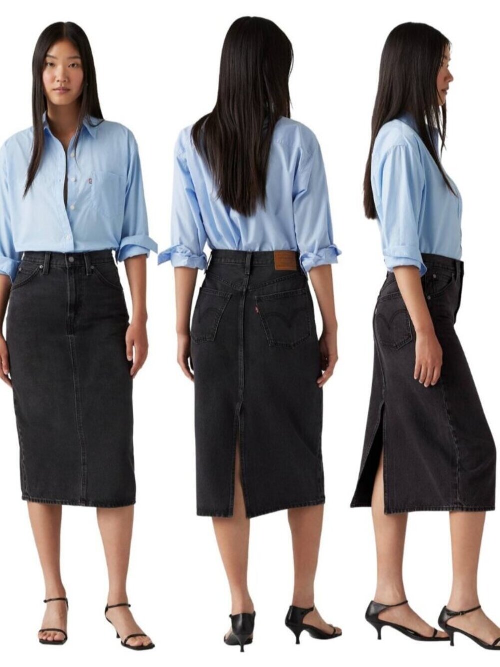 NWT LEVI'S High Rise Back Slit Denim Skirt Size 23 Birds Of A Feather Black